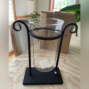 NEW IN BOX At Home Black Metal and Glass Candle Holder